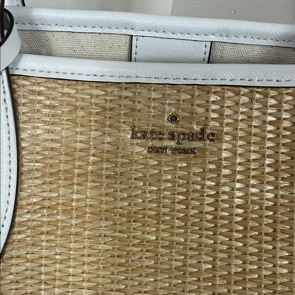 Kate Spade Tan Straw Tote with White and Pink Accents - Picture 7 of 17